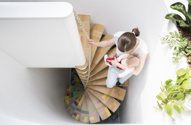 NowLab, Haus JJ, Berlin, small spaces, small apartment, spiral staircase, skylights, courtyards, green design, terrace, wooden flooring, Kreuzberg, German architects