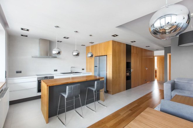 Mode:lina Architekci, Poland, Poznan, apartment design, flexible spaces, open-plan layout, natural materials, wooden interior, green interior, storage spaces