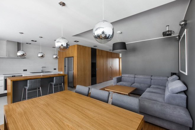 Mode:lina Architekci, Poland, Poznan, apartment design, flexible spaces, open-plan layout, natural materials, wooden interior, green interior, storage spaces