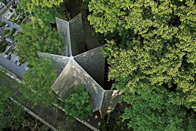 Sayama Forest Chapel, NAP Architects forest chapel, chapel like hands clasped in prayer in Japan, religious architecture in Japan, Sayama forest chapel in Japan, chapels in Japan, green chapels in Japan,