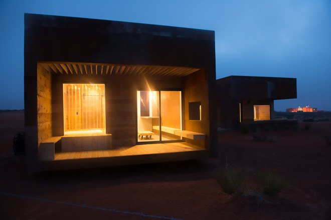 Design Build BLUFF, University of Colorado Denver, reclaimed wood, reclaimed barn wood, weathered steel, Colorado desert, Blue Mountains, Monument Valley, cabin, cabins, Navajo Nation, Mexican Water Chapter of the Navajo Nation,