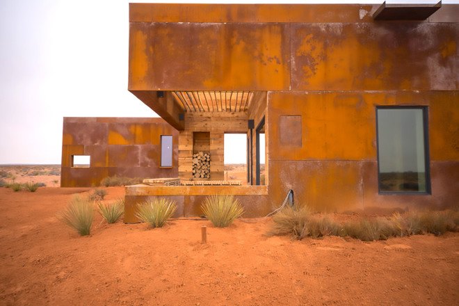 Design Build BLUFF, University of Colorado Denver, reclaimed wood, reclaimed barn wood, weathered steel, Colorado desert, Blue Mountains, Monument Valley, cabin, cabins, Navajo Nation, Mexican Water Chapter of the Navajo Nation,