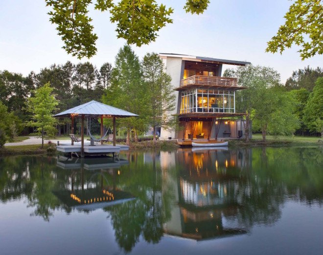 The Pond House at Ten Oaks Farm, The Pond House at Ten Oaks Farm by Michael Holly, Michael Holly architect, Holly & Smith Architects, Louisiana, net-zero, net-zero house, net-zero architecture, plus-energy, LEDs, energy star, spray-foam insulation, energy efficiency, solar power, geothermal power,