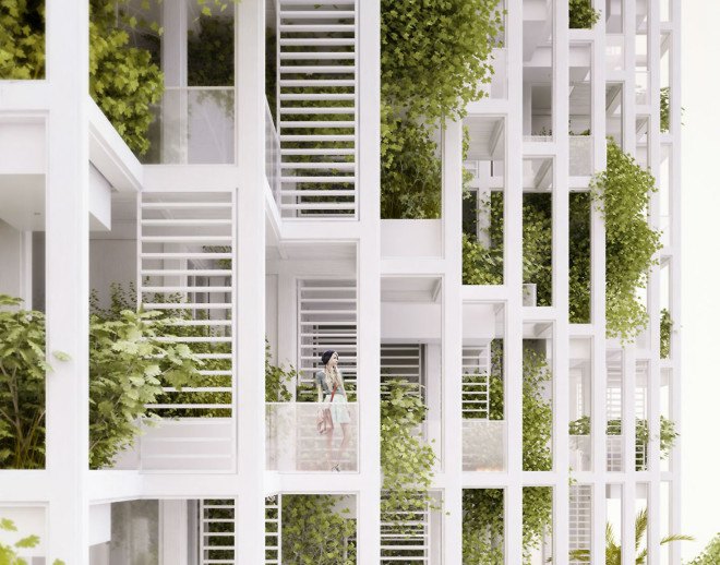 Penda, Vijayawada Garden Estate, green tower, residential tower, high-rise, rainwater collection, prefab housing, modular housing, vertical garden, green architecture, netural ventilation, customizable homes, India