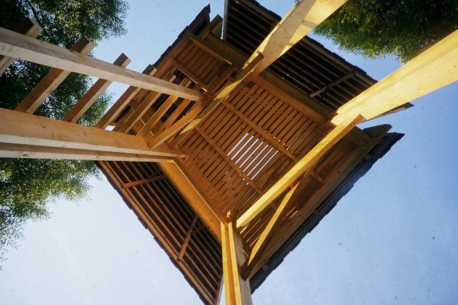 Wild Thing, Riga Technical University, Riga Technical University International Summer School, architecture, student projects, treehouse, rewilding, tiny cabins, bird hide, revegetation, Latvia, recycled building materials, wood, wooden structures, Wild Thing cabin in Latvian meadow,