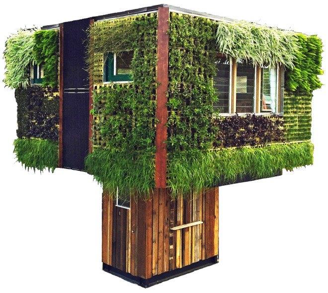 elevate structure inc., elevate structure, tiny home, solar powered home, rainwater collection, living walls, elevate structure wrapped in green, solar-powered elevate structures, Elevate tiny home, Elevate Structure