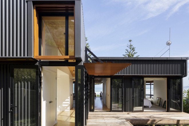 offSET Shed House, offSET Shed House by Irving Smith Jack Architects, offSET Shed House by ISJ Architects, ISJ Architects, passive design, New Zealand, shed house, rainwater collection, northern light, beach house, Tasmanian Oak, corrugated metal