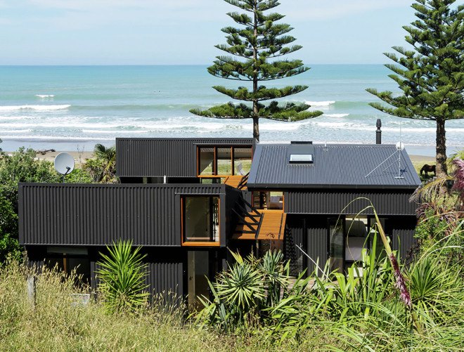 offSET Shed House, offSET Shed House by Irving Smith Jack Architects, offSET Shed House by ISJ Architects, ISJ Architects, passive design, New Zealand, shed house, rainwater collection, northern light, beach house, Tasmanian Oak, corrugated metal