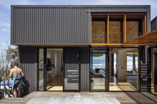 offSET Shed House, offSET Shed House by Irving Smith Jack Architects, offSET Shed House by ISJ Architects, ISJ Architects, passive design, New Zealand, shed house, rainwater collection, northern light, beach house, Tasmanian Oak, corrugated metal