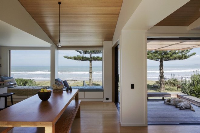 offSET Shed House, offSET Shed House by Irving Smith Jack Architects, offSET Shed House by ISJ Architects, ISJ Architects, passive design, New Zealand, shed house, rainwater collection, northern light, beach house, Tasmanian Oak, corrugated metal