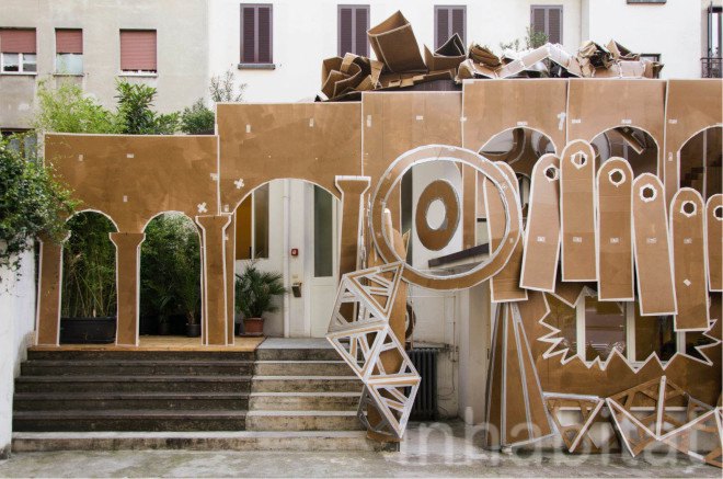 art installation, art of cardboard, Milan, pop-up, daniel gonzalez, temporary installation, cardboard, origami, Marselleria, paper architecture, paper artwork