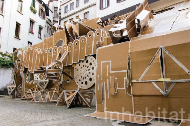 art installation, art of cardboard, Milan, pop-up, daniel gonzalez, temporary installation, cardboard, origami, Marselleria, paper architecture, paper artwork
