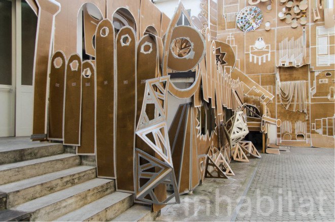 art installation, art of cardboard, Milan, pop-up, daniel gonzalez, temporary installation, cardboard, origami, Marselleria, paper architecture, paper artwork