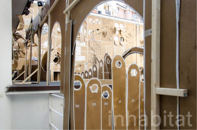art installation, art of cardboard, Milan, pop-up, daniel gonzalez, temporary installation, cardboard, origami, Marselleria, paper architecture, paper artwork