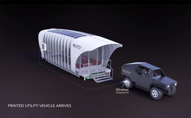 AMIE, SOM, 3d-printed building powered by a car, Department of Energy, Oak Ridge National Lab, ORNL 3d-printed car, building integrated photovoltaics, 3d-printed structure powered by a car, SOM 3d-printed building, SOM-designed 3D-printed building powered by a car, houses powered by cars, University of Tennessee house and car design with DOE