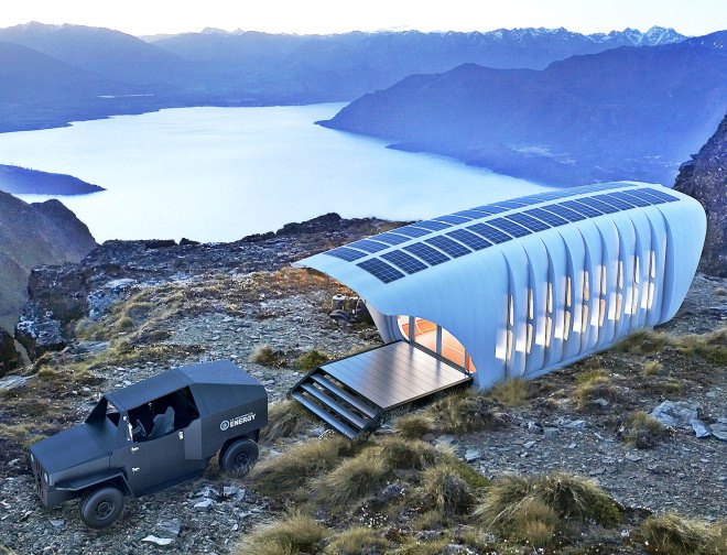 AMIE, SOM, 3d-printed building powered by a car, Department of Energy, Oak Ridge National Lab, ORNL 3d-printed car, building integrated photovoltaics, 3d-printed structure powered by a car, SOM 3d-printed building, SOM-designed 3D-printed building powered by a car, houses powered by cars, University of Tennessee house and car design with DOE
