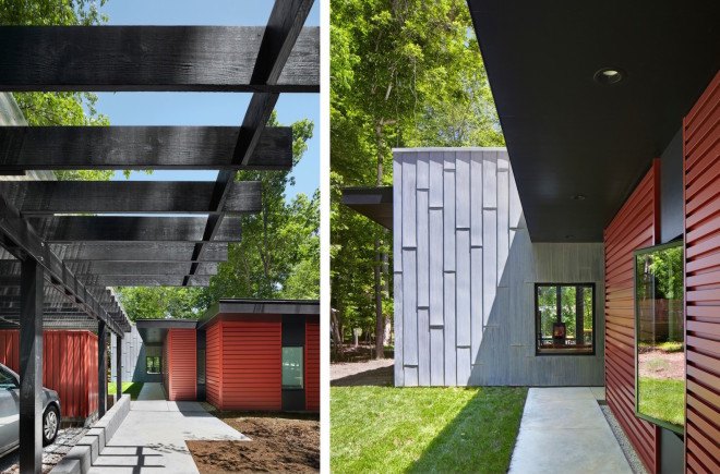 Carrboro Home, Carrboro Home by CUBE design + research, CUBE design + research, solar power, geothermal energy, radiant floor heating, rainwater harvesting, natural light, skylights, open plan, midcentury modern, designed for aging in place, acid washed zinc walls, zinc walls, Aiyyer Residence, Aiyyer Residence by CUBE design + research