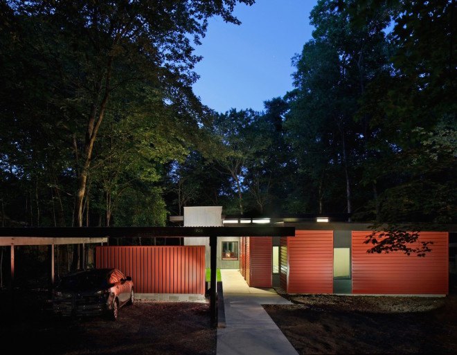 Carrboro Home, Carrboro Home by CUBE design + research, CUBE design + research, solar power, geothermal energy, radiant floor heating, rainwater harvesting, natural light, skylights, open plan, midcentury modern, designed for aging in place, acid washed zinc walls, zinc walls, Aiyyer Residence, Aiyyer Residence by CUBE design + research