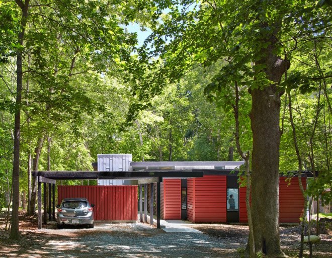 Carrboro Home, Carrboro Home by CUBE design + research, CUBE design + research, solar power, geothermal energy, radiant floor heating, rainwater harvesting, natural light, skylights, open plan, midcentury modern, designed for aging in place, acid washed zinc walls, zinc walls, Aiyyer Residence, Aiyyer Residence by CUBE design + research