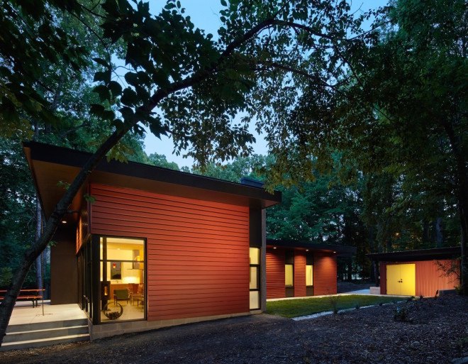 Carrboro Home, Carrboro Home by CUBE design + research, CUBE design + research, solar power, geothermal energy, radiant floor heating, rainwater harvesting, natural light, skylights, open plan, midcentury modern, designed for aging in place, acid washed zinc walls, zinc walls, Aiyyer Residence, Aiyyer Residence by CUBE design + research