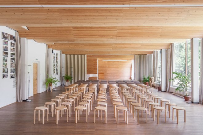 Alvar Aalto, Russia, restoration project, Finish architecture, wooden ceilings, skylights, wooden architecture, glass facade