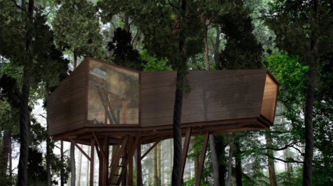 Antony Gibbon, double gable roof, Inhabit Ground, Inhabit Tree House, wooden cabin, symetrical cabin