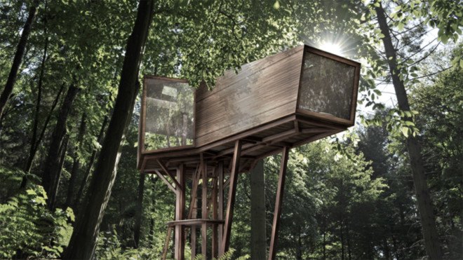 Antony Gibbon, double gable roof, Inhabit Ground, Inhabit Tree House, wooden cabin, symetrical cabin