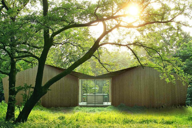 Antony Gibbon, double gable roof, Inhabit Ground, Inhabit Tree House, wooden cabin, symmetrical cabin, treehouse for the ground