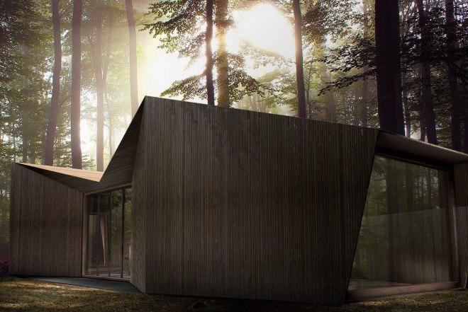 Antony Gibbon, double gable roof, Inhabit Ground, Inhabit Tree House, wooden cabin, symetrical cabin