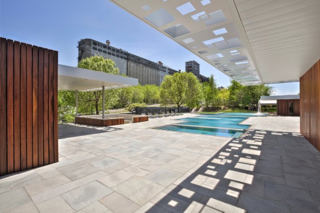 Bota Bota spa, Montreal, Bota Bota Gardens, MU Architecture, Bota Bota Gardens by MU Architecture, geothermal, green roofs, cargotecture, shipping containers, Ipe wood, Port of the Saint Lawrence River, Old Montreal, infinity pool, radiant heated flooring system, spa on water, boat spa