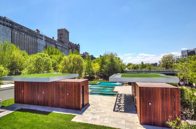 Bota Bota spa, Montreal, Bota Bota Gardens, MU Architecture, Bota Bota Gardens by MU Architecture, geothermal, green roofs, cargotecture, shipping containers, Ipe wood, Port of the Saint Lawrence River, Old Montreal, infinity pool, radiant heated flooring system, spa on water, boat spa