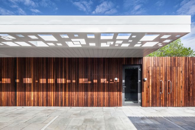 Bota Bota spa, Montreal, Bota Bota Gardens, MU Architecture, Bota Bota Gardens by MU Architecture, geothermal, green roofs, cargotecture, shipping containers, Ipe wood, Port of the Saint Lawrence River, Old Montreal, infinity pool, radiant heated flooring system, spa on water, boat spa