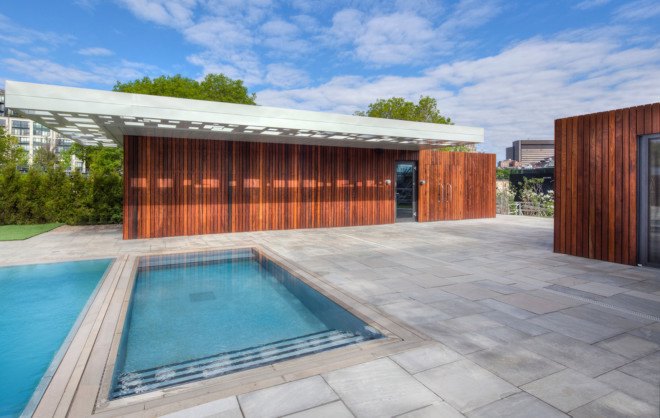 Bota Bota spa, Montreal, Bota Bota Gardens, MU Architecture, Bota Bota Gardens by MU Architecture, geothermal, green roofs, cargotecture, shipping containers, Ipe wood, Port of the Saint Lawrence River, Old Montreal, infinity pool, radiant heated flooring system, spa on water, boat spa