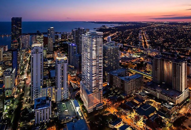 Brickell Flatiron, Miami, CMC group, Julian Schnabel, Luis Revuelta, 1001 South Miami Avenue, downtown Miami, Walkable miami, pedestrian friendly Miami, luxury development, residential tower, Renaissance revival, glass tower, skyscraper, luxury condo