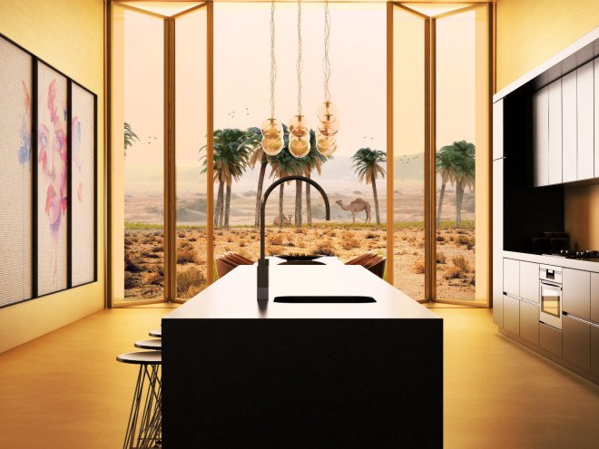 baharash architecture, solar powered desert retreat, united arab emirates desert home, luxury vacation home desert, solar powered vacation home, solar powered home, 100 percent solar powered