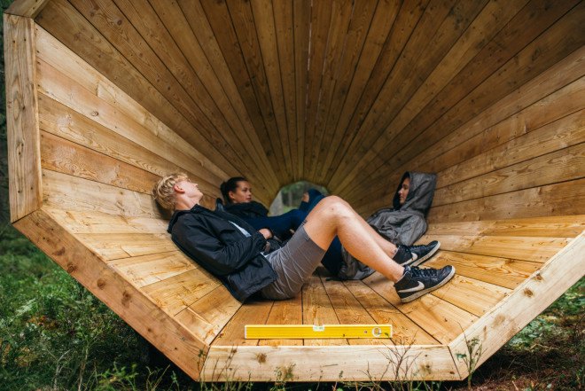 wooden megaphone, Tõnu Tunnel, Birgit Õigus, Pähni Nature Centre, estonian academy of the arts, megaphones in the woods, forest megaphones