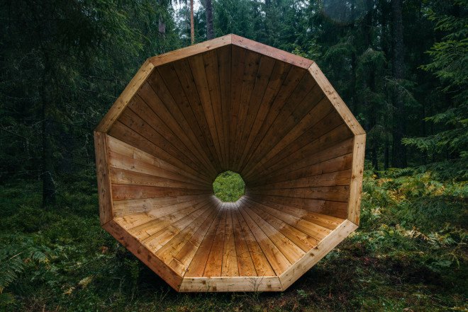 wooden megaphone, Tõnu Tunnel, Birgit Õigus, Pähni Nature Centre, estonian academy of the arts, megaphones in the woods, forest megaphones