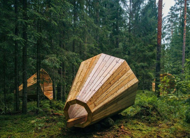 wooden megaphone, Tõnu Tunnel, Birgit Õigus, Pähni Nature Centre, estonian academy of the arts, megaphones in the woods, forest megaphones, oversized wooden megaphones in Estonia, Estonia megaphones