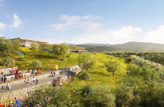 Hills at Vallco, Vallco Shopping Mall, world’s largest green roof, Cupertino, Sand Hill Property Company, Hills at Vallco by Sand Hills, Olin, mixed use development, Silicon Valley, green roof Cupertino, Reed Moulds, Rafael Viñoly, Olin Landscape Architects, Hills at Vallco by Rafael Viñoly, Hills at Vallco by Olin, LEED Platinum, Cupertino park