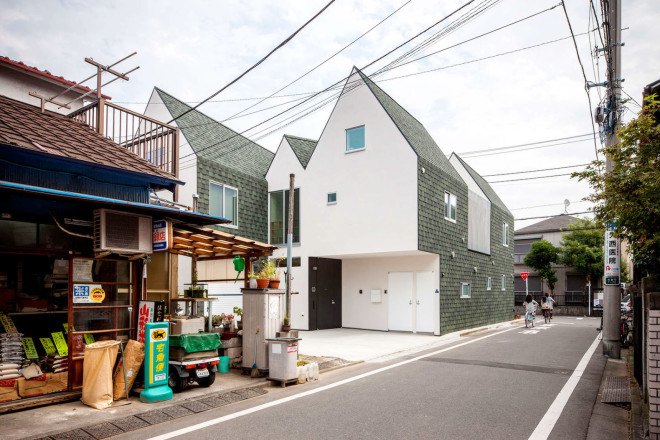 Housecut, Starpilots, Japan, Tokyo, pitched roof, natural light, shingles, wood flooring, transparent facade, daylit spaces, green architecture, Japanese architecture