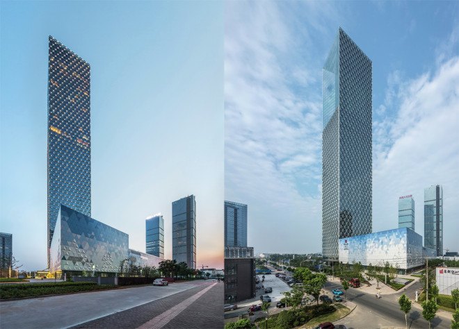 LEED Silver, Nanchang, Greenland Group, SOM, Skidmore, Owings & Merrill, Jiangxi Greenland Zifeng Tower, Jiangxi Greenland Zifeng Tower by SOM, glass skyscraper, skyscraper, mixed use skyscraper, mixed use, China, shading fin system, luxury hotel, sun shades, solar heat gain, LEDs,