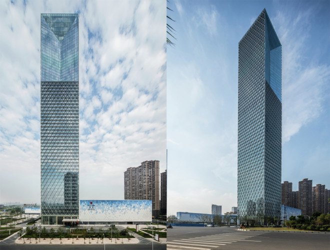 LEED Silver, Nanchang, Greenland Group, SOM, Skidmore, Owings & Merrill, Jiangxi Greenland Zifeng Tower, Jiangxi Greenland Zifeng Tower by SOM, glass skyscraper, skyscraper, mixed use skyscraper, mixed use, China, shading fin system, luxury hotel, sun shades, solar heat gain, LEDs,