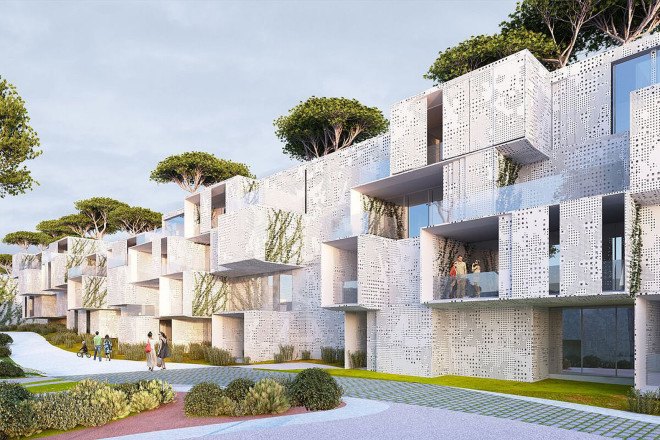 social housing, modular housing, modular architecture, prefab, prefab architecture, green architecture, Tangier, Morocco, perforated facade, shading system, natural ventilation, natural lighting, Malka Architecture