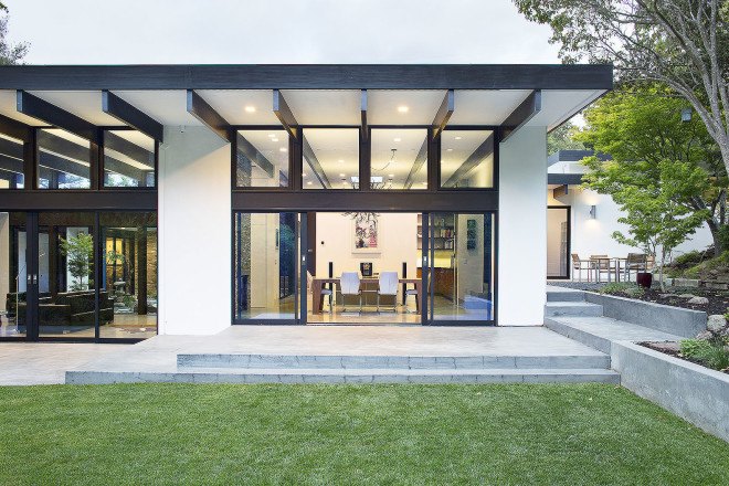 Klopf Architects, Eichler homes, energy efficient architecture, floor-to-ceiling windows, open layout, green architecture, skylights, green interior