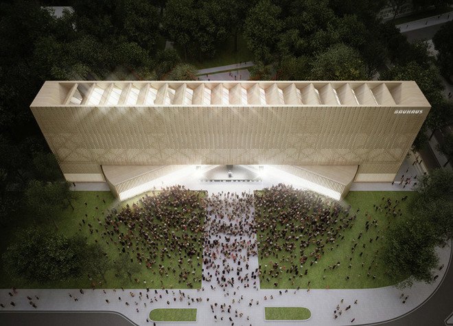 Penda, new bauhaus museum, green museum, transformable architecture, rotating building, public spaces, public park, Dessau, Bauhaus, Berlin, green architecture, architecture competition