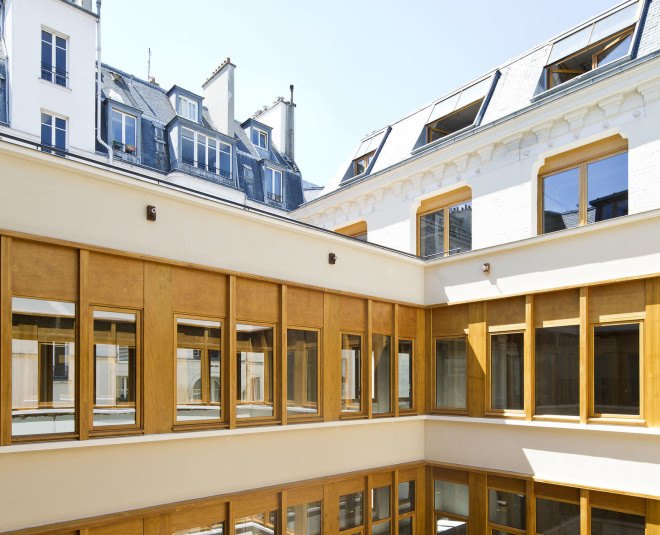 Parc Architects, Paris, office building, green renovation, wooden facade, aluminum facade, courtyard, green architecture, wooden architecture