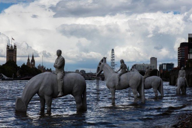 jason decaires taylor, the rising tide, four horsemen sculpture, london underwater sculpture, climate change sculpture