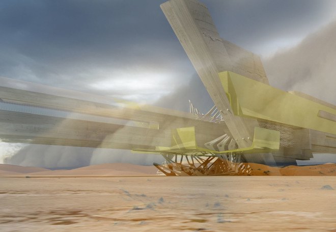 Margot Krasojevic, Gobi Desert, China, desertification, deforestation, wind power, solar power, clean energy, futuristic design, greenhouse, Green Wall of China, green architecture, green hotel, solar-powered building