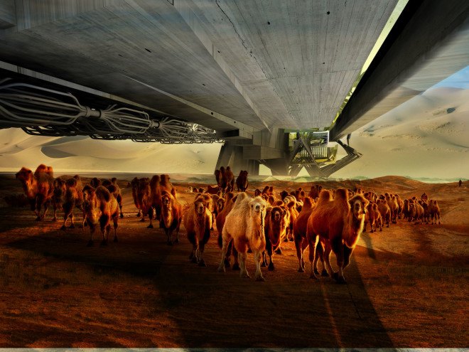 Margot Krasojevic, Gobi Desert, China, desertification, deforestation, wind power, solar power, clean energy, futuristic design, greenhouse, Green Wall of China, green architecture, green hotel, solar-powered building