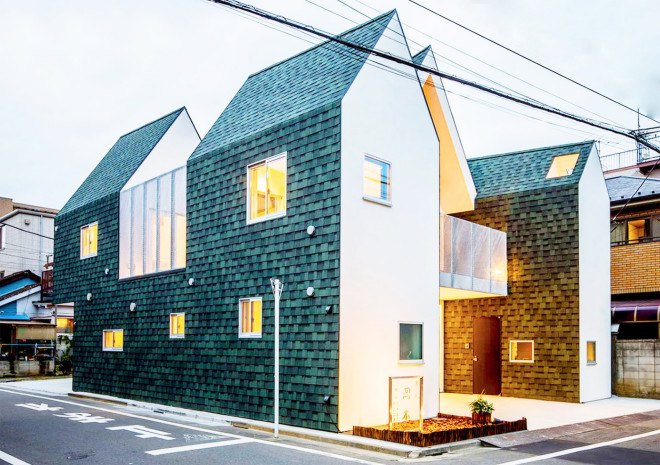 Housecut, Starpilots, Japan, Tokyo, pitched roof, natural light, shingles, wood flooring, transparent facade, daylit spaces, green architecture, Japanese architecture